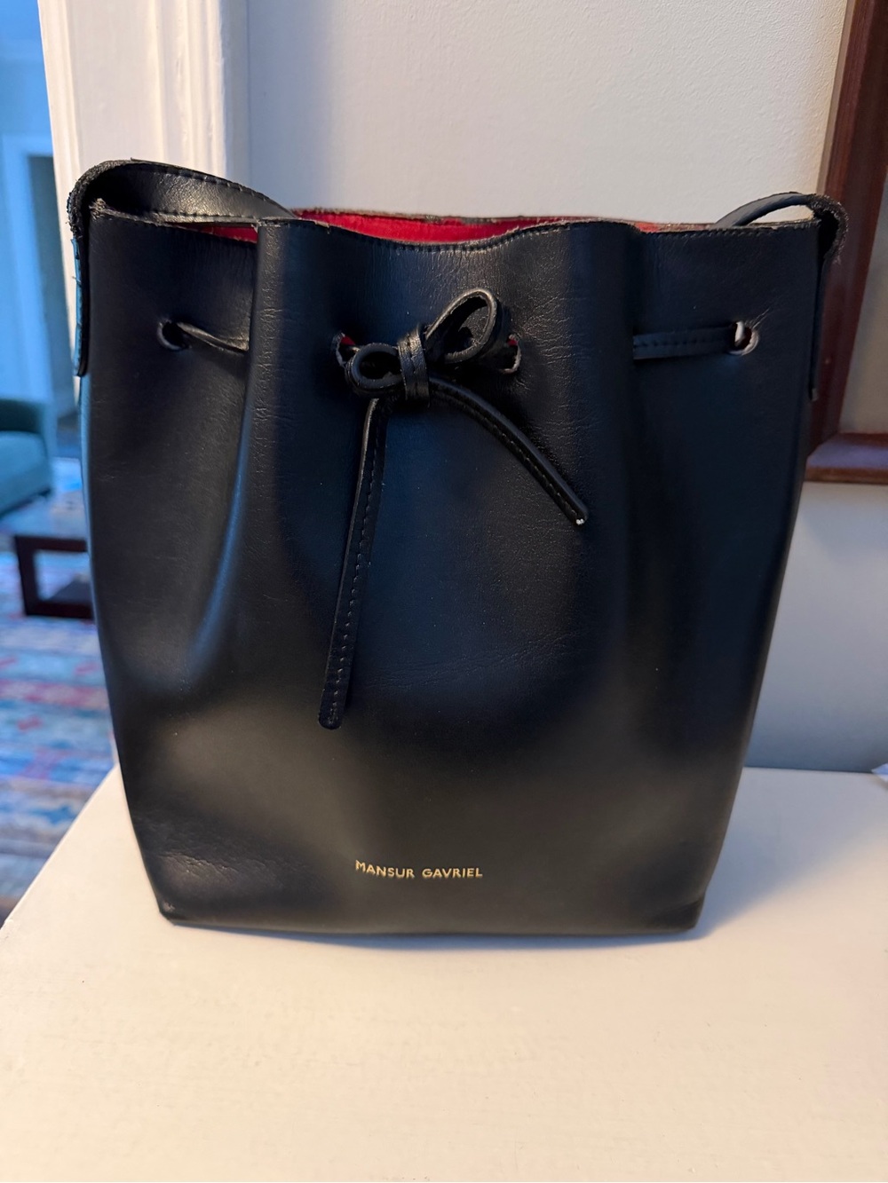 Mansur Gavriel Black Leather Drawstring Bucket Bag